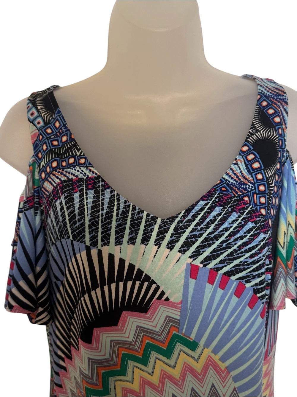 MSK Gorgeous Multicolor Cold-Shoulder Summer Print Dress SMALL #CL - Picture 2 of 7